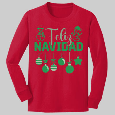 Youth Long Sleeve Shirt - Feliz Festive - Green Thumbnail