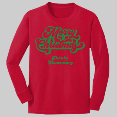 Youth Long Sleeve Shirt - Happy Holidays - Green Thumbnail